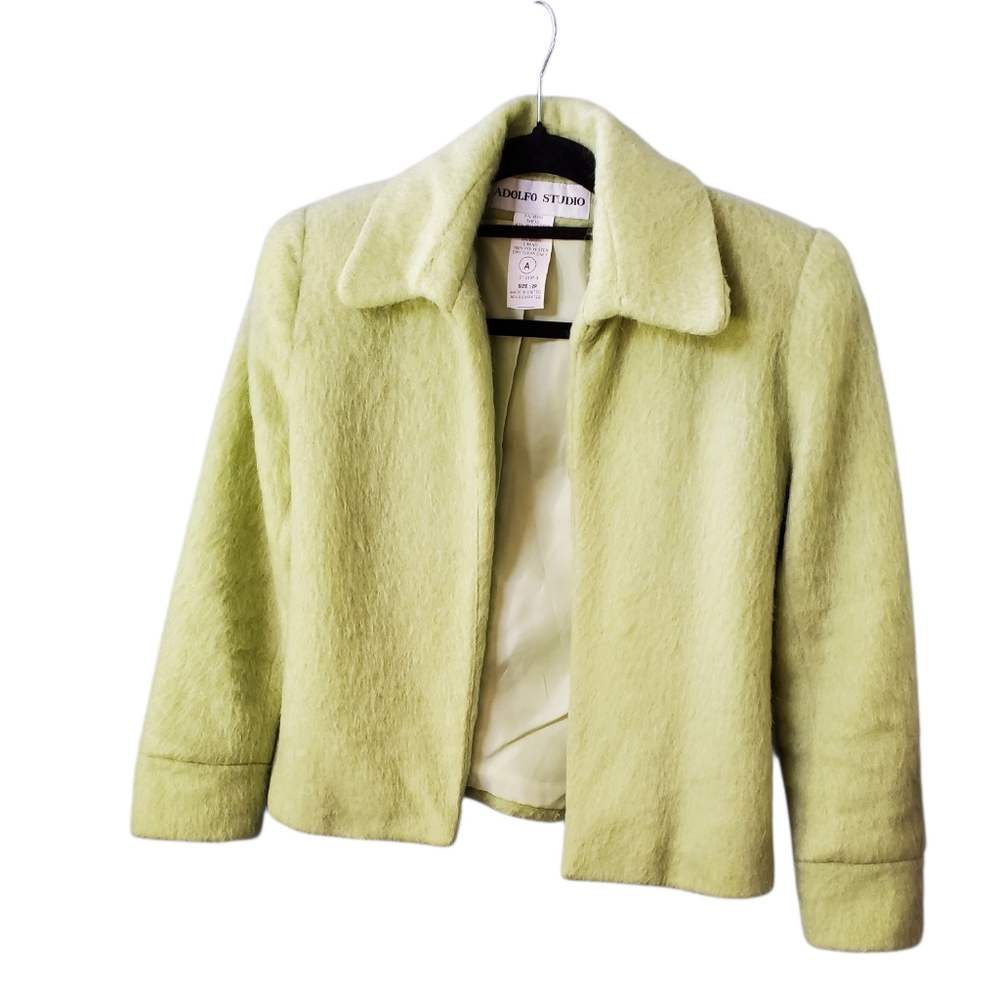 Adolfo Studio Women's Green Fuzzy Jacket Size 2 Petite